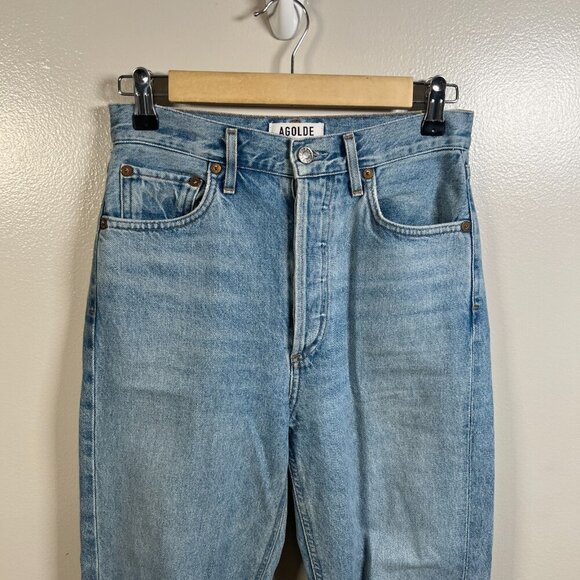Agolde Riley High Rise Straight Crop Jeans Size 24 Blue Light Wash Button Fly - Picture 4 of 10